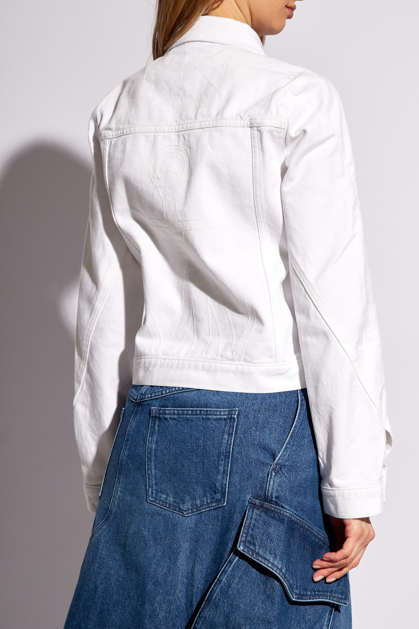 SchaferandweinerShops Japan White Denim jacket with logo JW Anderson Big Tall Natural Soft Poplin Regular Fit Shirt